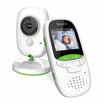 Picture of SereneLife USA Video Baby Monitor - Upgraded 850 Wireless Long Range Camera, Night Vision, Temperature Monitoring and Portable 2 Color Screen with Clip - SLBCAM10.5, Green