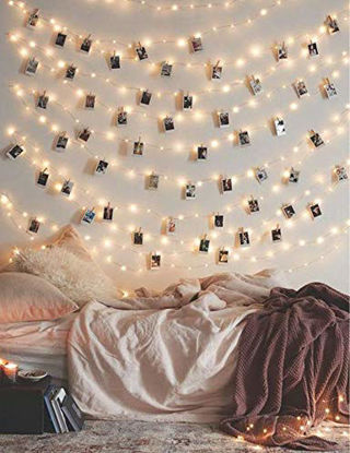 Picture of Photo Clip String Lights 17Ft - 50 LED Fairy String Lights with 50 Clear Clips for Hanging Pictures, Photo String Lights with Clips - Perfect Dorm Bedroom Wall Decor Wedding Decorations