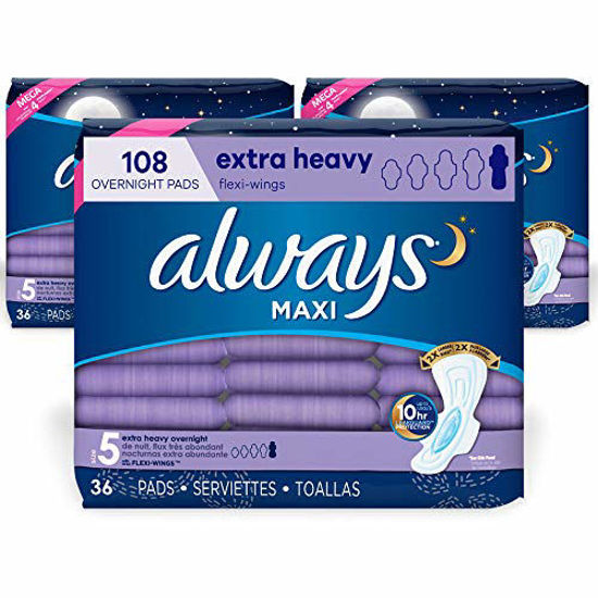 ALWAYS Maxi Size 5 Extra Heavy Overnight Pads With Wings Unscented, 27 Count