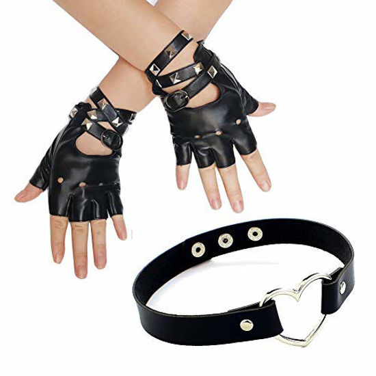 1 Pair Half Finger Pu Leather Gloves Rock Punk Style Rivet