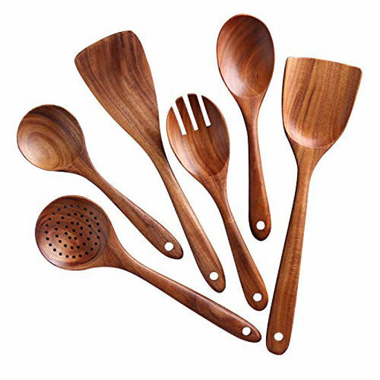 Picture of Kitchen Utensils Set,NAYAHOSE Wooden Cooking Utensil Set Non-stick Pan Kitchen Tool Wooden Cooking Spoons and Spatulas Wooden Spoons for cooking salad fork