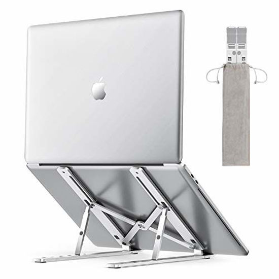 Picture of Portable Laptop Stand for Desk - OMOTON LA02 Adjustable Foldable Aluminum Laptop Holder Riser, Compatible with MacBook Air, MacBook Pro, HP, Dell, Lenovo and More (Up to 15.6''), Silver