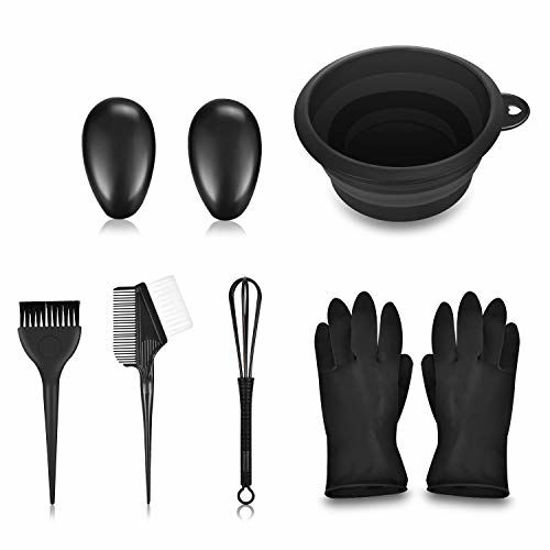 Picture of FaHaner 6 Packs Hair Dye Coloring Kit,Dye Brush, Dye Mixer,Foldable Hair Tinting BowlEar Caps,Hair Comb,Reusable Gloves for DIY Salon Hair Coloring Bleaching