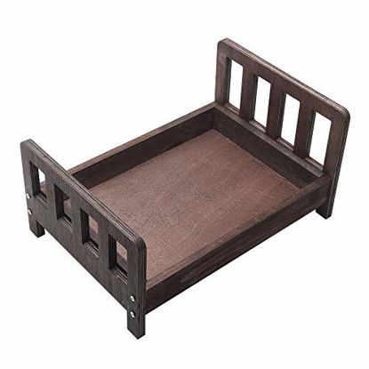 Picture of Newborn Props Photography Cot Baby Photo Small Wooden Bed Posing Baby Photography Props Cot Baby Photo Studio Props for Photo Home Accessories (Coffee)