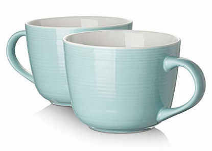 Picture of DOWAN Porcelain Large Coffee Mug With Handle Set of 2 - 17 Ounces Microwave and Dishwasher Safe Wide Mug for Cappuccino, Latte Coffee, Soup, Tea, Cereal, Ice Cream, Turquoise