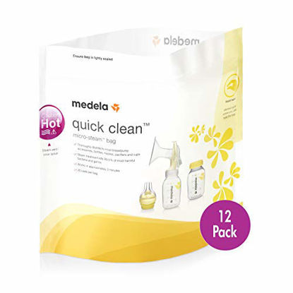 Picture of Medela Quick Clean Micro-Steam Bags, 12Count Sterilizing Bags for Bottles & Breast Pump Parts, Eliminates 99.9% of Common Bacteria & Germs, Disinfects Most Breastpump Accessories