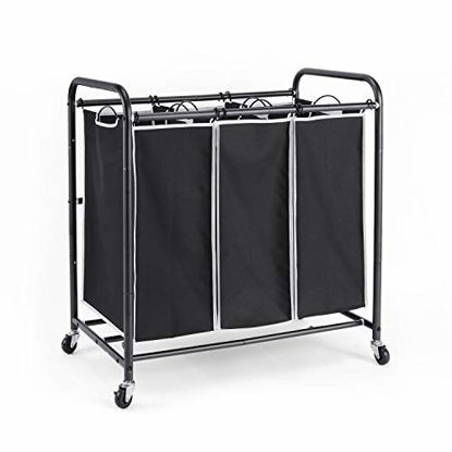 Picture of ROMOON Laundry Sorter, 3 Bag Laundry Hamper Sorter with Rolling Heavy Duty Casters, Laundry Organizer Cart for Clothes Storage, Black
