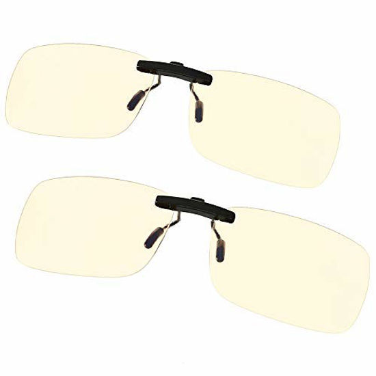 Picture of Blue Light Filter Clip-on Computer Reading Glasses UV Blue light Anti Eye Strain Unisex Anti Blue 2 Pack (frame square & lens yellow)