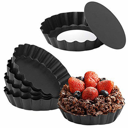 Picture of Cyimi Mini Tart Pan Set of 6, Non-Stick 4 Inch Quiche Pan, Removable Bottom Tart Pan for Pies, Quiche Bakeware, Cheese Cakes, Desserts and more (4" Round)