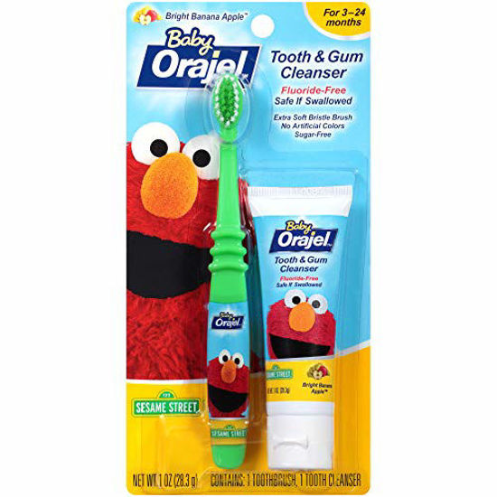 Picture of Orajel Elmo Fluoride-Free Tooth & Gum Cleanser 1.0 oz. with Toothbrush, Banana Apple, 1 oz.