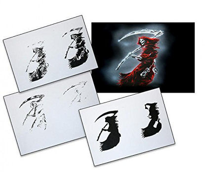 Picture of UMR-Design AS-087 Grim Reaper Airbrush Stencil Template Step by Step Size L 9.8 x 6.3 inch