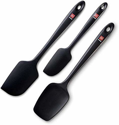 Picture of DI ORO Seamless Series 3-Piece Silicone Spatula Set - 600°F Heat Resistant Non Stick Rubber Kitchen Scraper Spatulas for Cooking, Baking, and Mixing - BPA Free and LFGB Certified Silicone (Black)