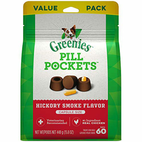 Picture of GREENIES PILL POCKETS for Dogs Capsule Size Natural Soft Dog Treats, Hickory Smoke Flavor, 15.8 oz. Pack (60 Treats)