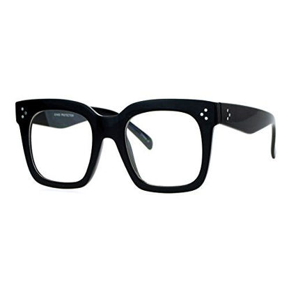 Picture of Super Oversized Clear Lens Glasses Thick Square Frame Fashion Eyeglasses Black