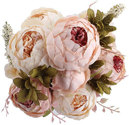 Picture of Duovlo Fake Flowers Vintage Artificial Peony Silk Flowers Wedding Home Decoration,Pack of 1 (Light Pink)