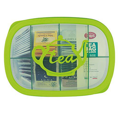 Picture of Snips, Green Tea Bag Airtight Storage Box with Removable Dividers, 11.22" x 8.07" x 1.77"