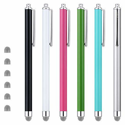 Picture of CHAOQ Touch Stylus Pen, Hybrid Mesh Fiber Tips Stylus (6 Pcs, Black, White, Pink, Green, Sky Blue, Silver) for All Capacitive Touch Screen Cell Phones, Tablet, Kindle Fire + 6 Extra Replaceable Tips