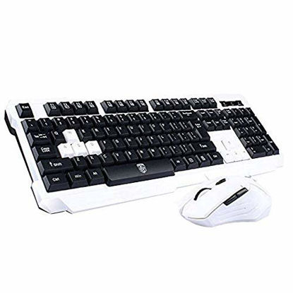 Picture of Keyboard Mouse Combos,Soke-Six Waterproof Multimedia 2.4GHz Wireless Gaming Keyboard with USB Cordless Ergonomic Mouse DPI Control for Desktop PC Laptop(White)