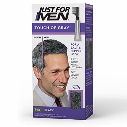 Picture of Just For Men Touch of Gray, Gray Hair Coloring for Men with Comb Applicator, Great for a Salt and Pepper Look - Black, T-55 (Packaging May Vary)