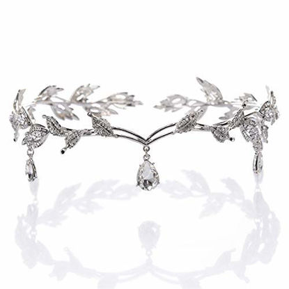 Picture of Remedios Rhinestone Leaf Wedding Crown Headband for Brides, Crystal Pendent Tiara Headband for Wedding Prom Birthday, Silver