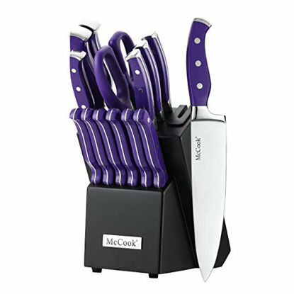 McCook MC21 Knife Sets,15 Pieces German Stainless Steel Kitchen Knife Block Sets with Built-in Sharpener