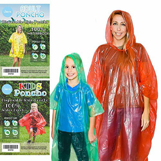 Picture of Lingito 20 Pack of Family Rain Ponchos | Disposable Emergency Ponchos | Perfect for Camping, Hiking & Travel