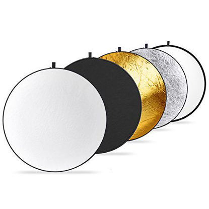 Picture of Neewer Round 5-in-1 Collapsible Multi-Disc Light Reflector 19.6 inches / 50 centimeters with Carrying Case - Translucent, Silver, Gold, White and Black for Studio or any Photography Situation