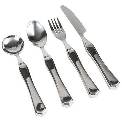 Special Supplies Adaptive Utensils (5-Piece Kitchen Set) Wide,  Non-Weighted, Non-Slip Handles for Hand Tremors, Arthritis, Parkinson?s or  Elderly Use - Stainless Steel Knives, Fork, Spoons - Grey 