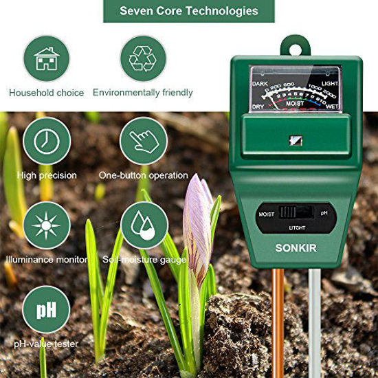 GetUSCart- Sonkir Soil pH Meter, MS02 3-in-1 Soil Moisture/Light/pH ...