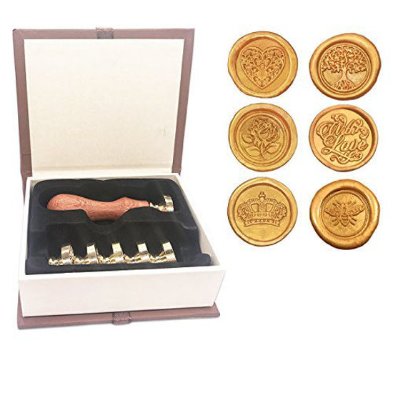 Wax Seal Stamp Set, Sealing Wax Stamps, Wax Stamp Seal Kit for Invitations,  Envelopes, Wine Packaging, Greeting Cards, Gift Box Set with Brass Color  Head & Wooden Handle,Style:style 3; 