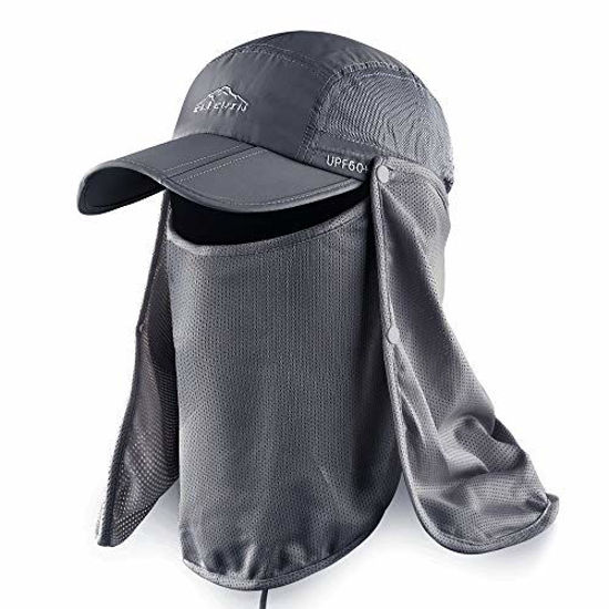 GetUSCart- ELLEWIN Outdoor Fishing Flap Hat UPF50 Sun Cap Removable Mesh  Face Neck Cover, D-grey/ Mesh Neck Cover, M-L-XL
