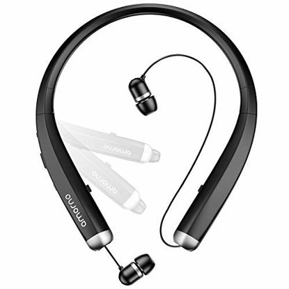 Picture of Bluetooth Headphones, AMORNO Foldable Wireless Neckband Headset with Retractable Earbuds, Sports Sweatproof Noise Cancelling Stereo Earphones with Mic