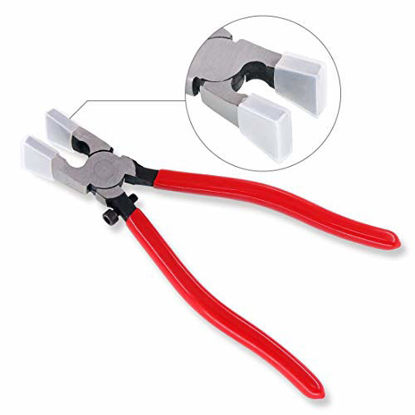 Picture of Swpeet Heavy Duty Key Fob Pliers Tool, Metal Glass Running Pliers with Curved Jaws, Studio Running Pliers Attach Rubber Tips Perfect for Key Fob Hardware Install and Stained Glass Work