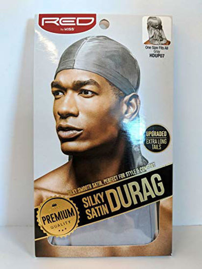 Picture of Kiss Kiss Red Durag Silky Satin Gray Extra Long Tails, 1 Ea