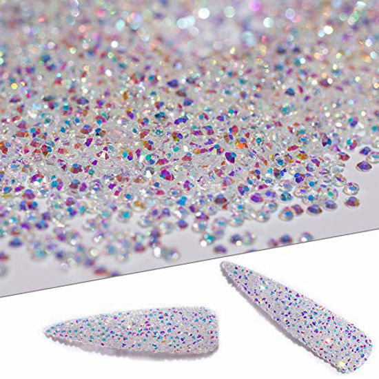 Picture of 5000Pcs Ultra Mini 1.2mm Diamond DIY Glass Sand Rhinestones Beads Iridescent Crystals Long Lasting AB Shine Like Swarovski for Nail Art DIY Crafts& Nail Beauty Makeup; Impossibly Tiny(Gel Glue Need)