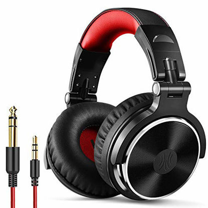 Picture of OneOdio Over Ear Headphone, Wired Bass Headsets with 50mm Driver, Foldable Lightweight Headphones with Shareport and Mic for Recording Monitoring Podcast Guitar PC TV - (Red)