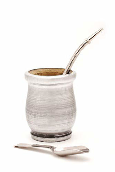 Picture of BALIBETOV [New] Yerba Mate Wood Gourd Set - Traditional Palo Santo and Aluminum (Mate Cup) with Bombilla (Yerba Mate Straw) (Wood Wrapped in Alumium)