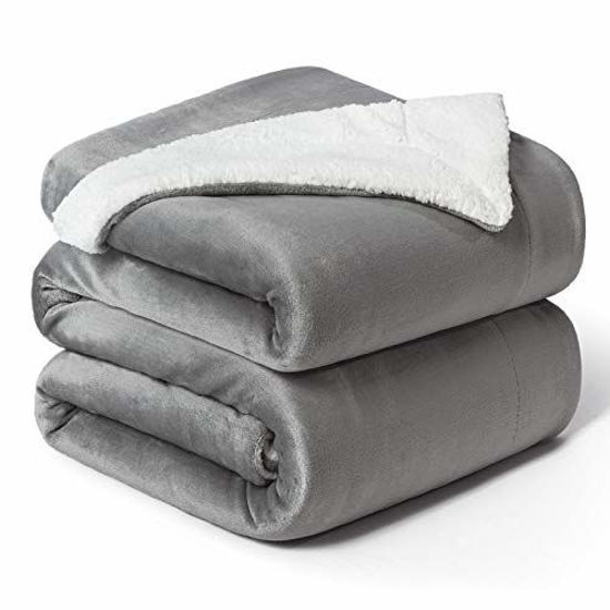 Picture of Bedsure Sherpa Fleece Blanket King Size(Not Electrical) Grey Plush Blanket Fuzzy Soft Blanket Microfiber