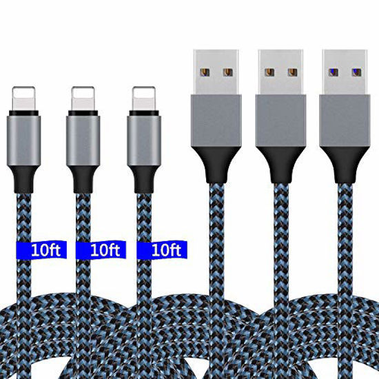 Picture of iPhone Charger,Lightning Cable 3Pack 10Ft Sundix iPhone Charger Cable Nylon Braided Charging Cable Cord Compatible X 8 8plus 7 7plus 6s 6s Plus More-Blue