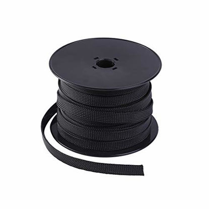 Picture of Keco 100ft - 1/2 inch Flexo PET Expandable Braided Cable Sleeve - Wire Sleeving For Audio Video and Other Home Device Cable Automotive Wire - Black