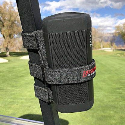 Picture of The Original Bushwhacker Portable Speaker Mount for Golf Cart Railing - Adjustable Strap Fits Most Bluetooth Wireless Speakers Attachment Accessory Holder Bar Rail
