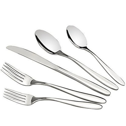 Picture of Ramddy 18/10 Stainless Steel Silverware Set, Heavy Duty 304 Steel Flatware, 40 Piece