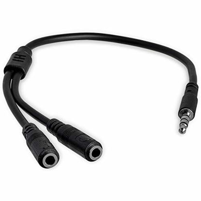 Picture of StarTech.com Headset Adapter, Microphone and Headphone Splitter - 3.5mm Male Aux to 3.5mm Female Audio & Mic Combo Jack Y Cable for Laptop / PC (MUYHSMFF) Black