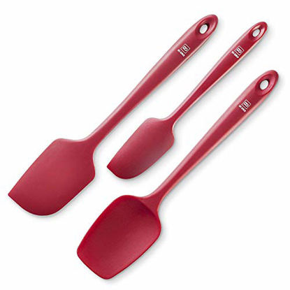 Picture of Di Oro Seamless Series 3-Piece Silicone Spatula Set - 600°F Heat Resistant Non Stick Rubber Kitchen Spatulas for Cooking, Baking, and Mixing - LFGB Certified and BPA Free Pro-Grade Silicone (Red)