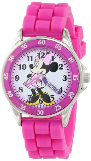 Picture of Minnie Mouse Kids' Analog Watch with Silver-Tone Casing, Pink Bezel, Pink Strap - Official Minnie Mouse Character on The Dial, Time-Teacher Watch, Safe for Children - Model: MN1157