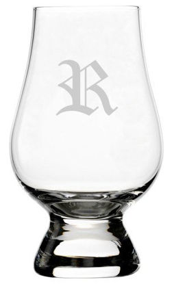 Picture of Old English Etched Monogram Glencairn Crystal Whisky Glass (Letter R)