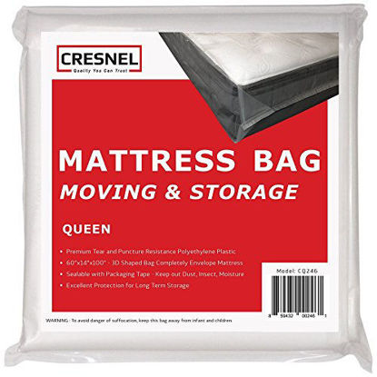 Picture of CRESNEL Mattress Bag for Moving & Long-Term Storage - Queen Size - Enhanced Mattress Protection with 5 mil Super Thick Tear & Puncture Resistance Polyethylene