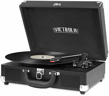 Picture of Victrola Vintage 3-Speed Bluetooth Portable Suitcase Record Player with Built-in Speakers | Upgraded Turntable Audio Sound| Includes Extra Stylus | Black, Model Number: VSC-550BT-BK