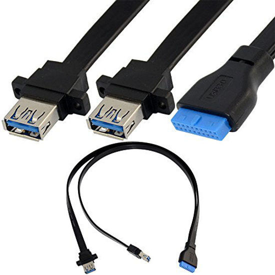 Picture of Toptekits 2 Port USB 3.0 A Female Screw Panel Mount to Motherboard 20 Pin Flat Cable Cord by Toptekits 1.6ft/0.5m