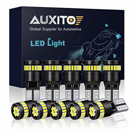 Picture of AUXITO 194 LED Light Bulb 6000K White 168 2825 W5W T10 Wedge 24-SMD 3014 Chipsets LED Replacement Bulbs Error Free for Car Dome Map Door Courtesy License Plate Lights, Pack of 10